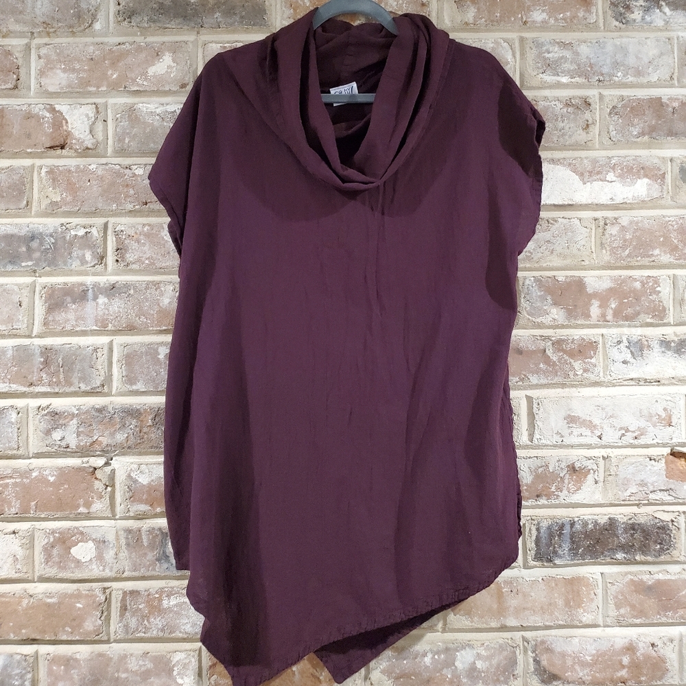Oh My Gauze Merlot Asymmetrical Cowl Neck Tunic